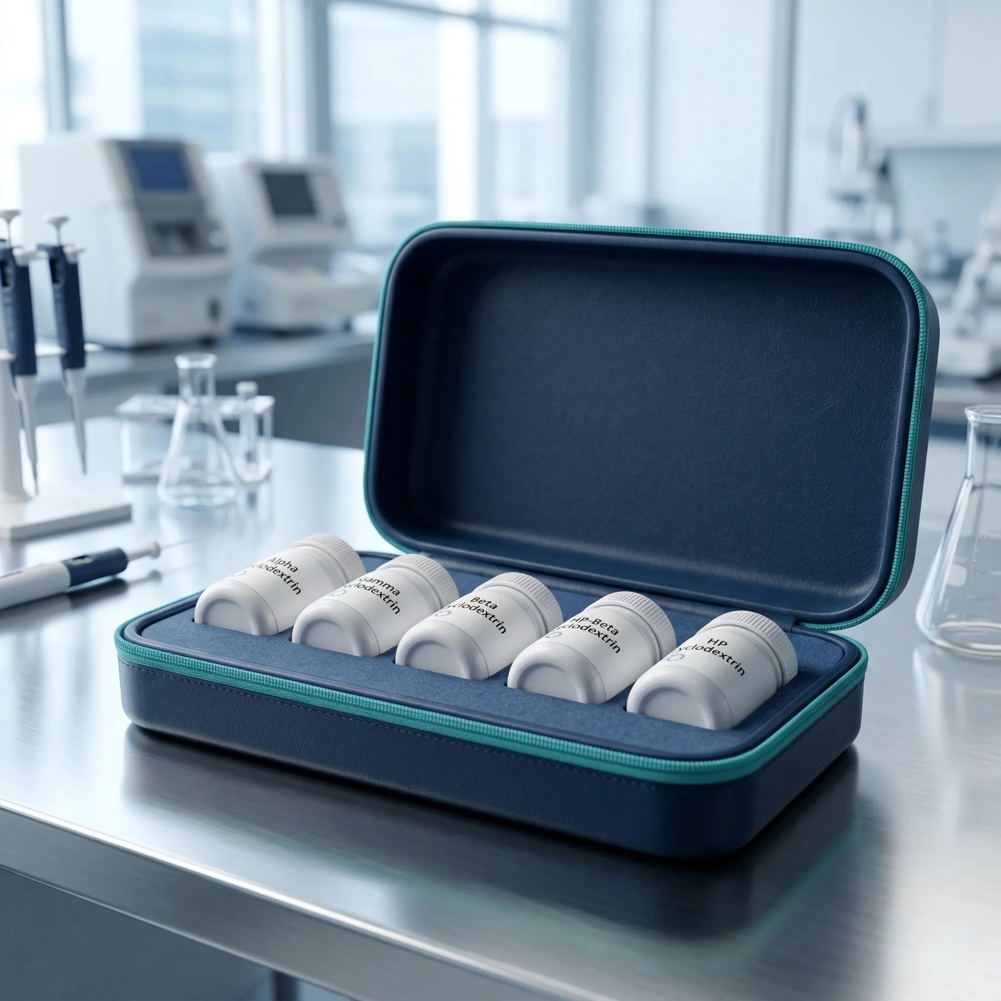CTD Research Kit — five cyclodextrin vials in professional case